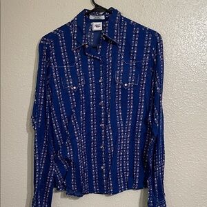 Cruel Girl Blue and White Patterned Button Down Shirt